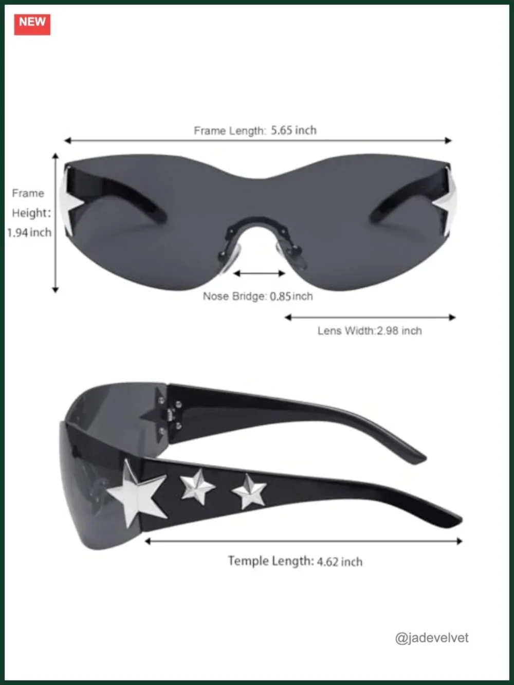 Rimless Wrap Around Sunglasses Y2K Star Shield Shades UV400